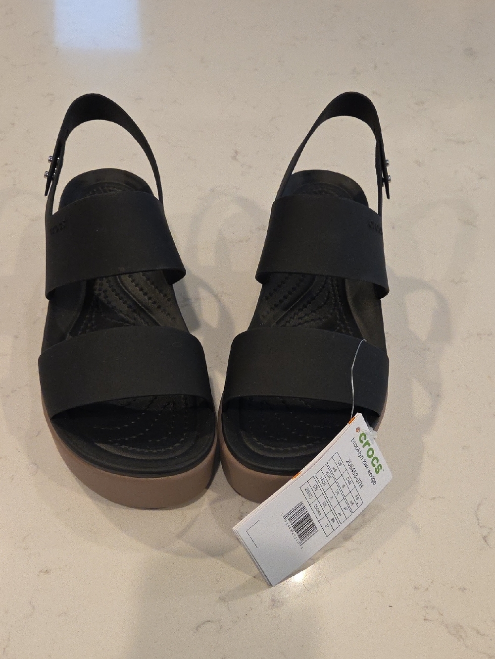 Crocs Brooklyn Low Wedge Sandals Black Mushroom W8 NWT Comfort Chic